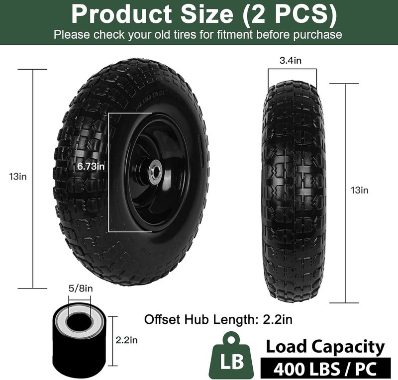 Taifa 2 PCS 13 Inch Rubber Solid Flat Free Replacement Tires and Wheels 4.00-6 with 5/8'' Axle Bore Hole, Air Less Wheel for Wheelbarrow/Wagon/Hand Truck/Trolley/Garden Scooter etc. - Image 2